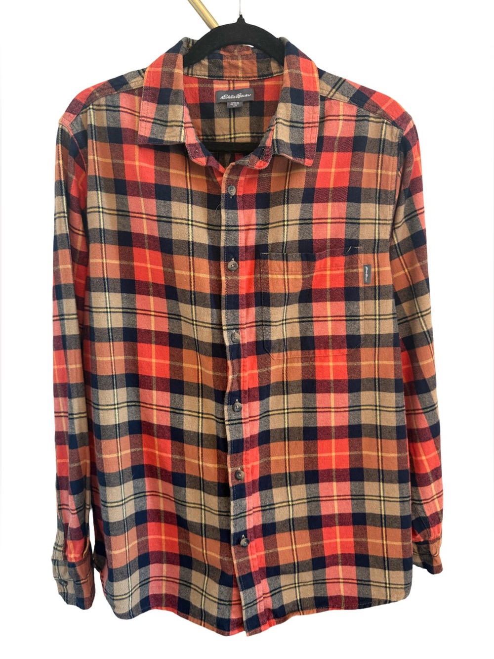 Eddie Bauer Flannel Shirt Mens Large Red Plaid 100% Cotton Button Down